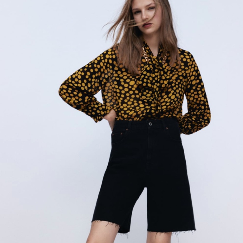 Zara polka dot blouse with tied bow